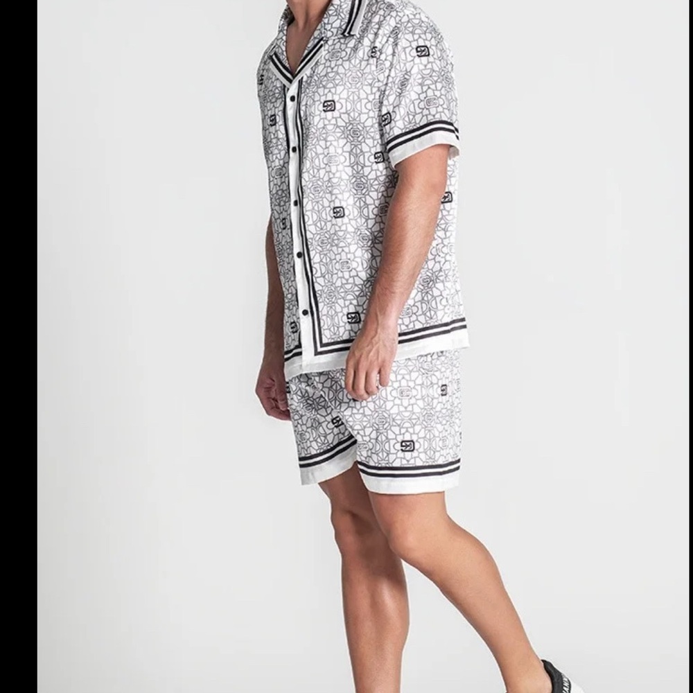 Stylish Black and White Patterned Shirt and Shorts Set